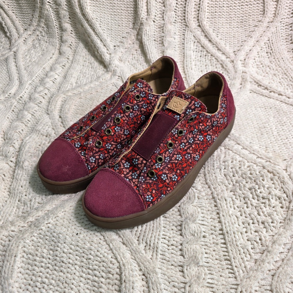 Spenco Malibu Laceless Sneaker‎ Burgundy Floral Suede Women 9B Excellent